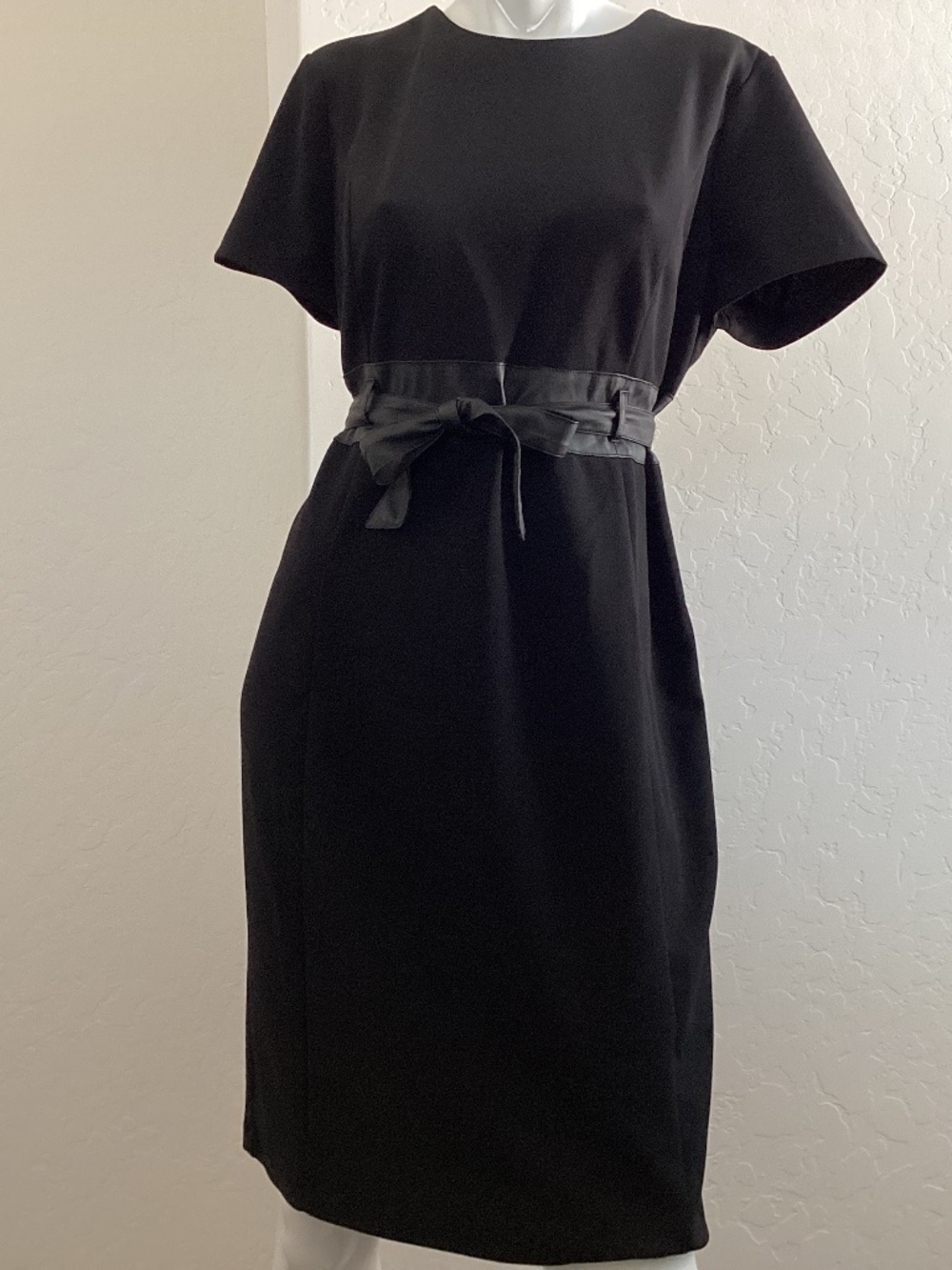 Yarn & Sea, size 10, black, exposed gold zipper, faux leather belt, midi dress